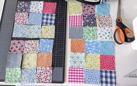 Quilt blocks on pre-loved denim...