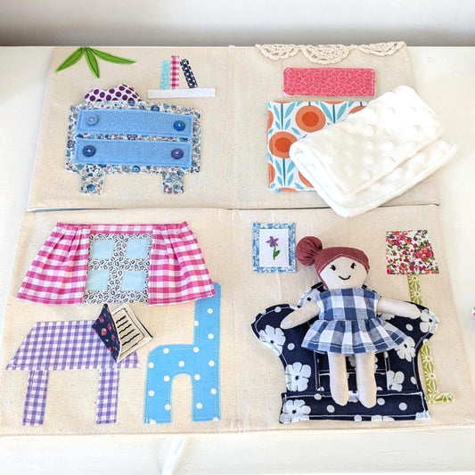 Fabric Dollhouse & Doll Sewing Pattern – Beginner PDF | DIY Scrap Fabric Project