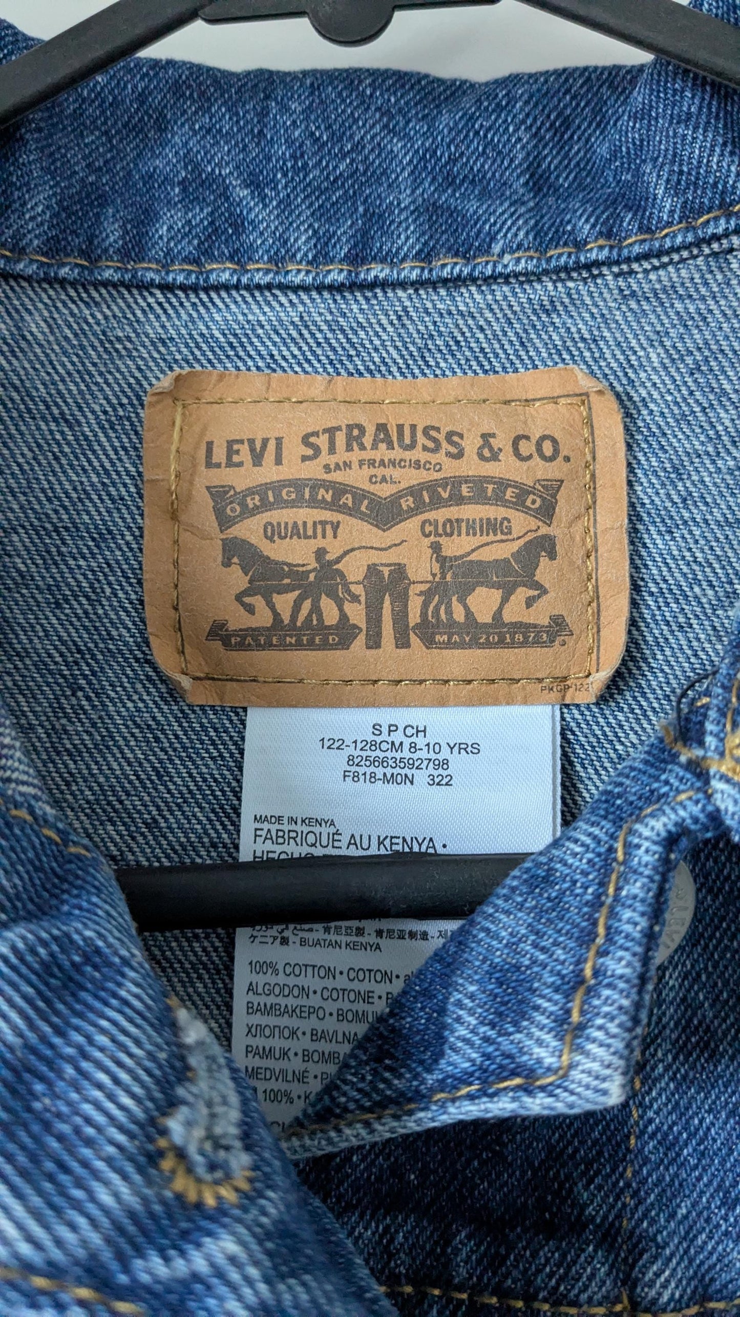 Upcycled Kids’ Levi’s Denim Jacket – Retro Floral Patchwork & Hand Embroidery | Fits 8–10 Years