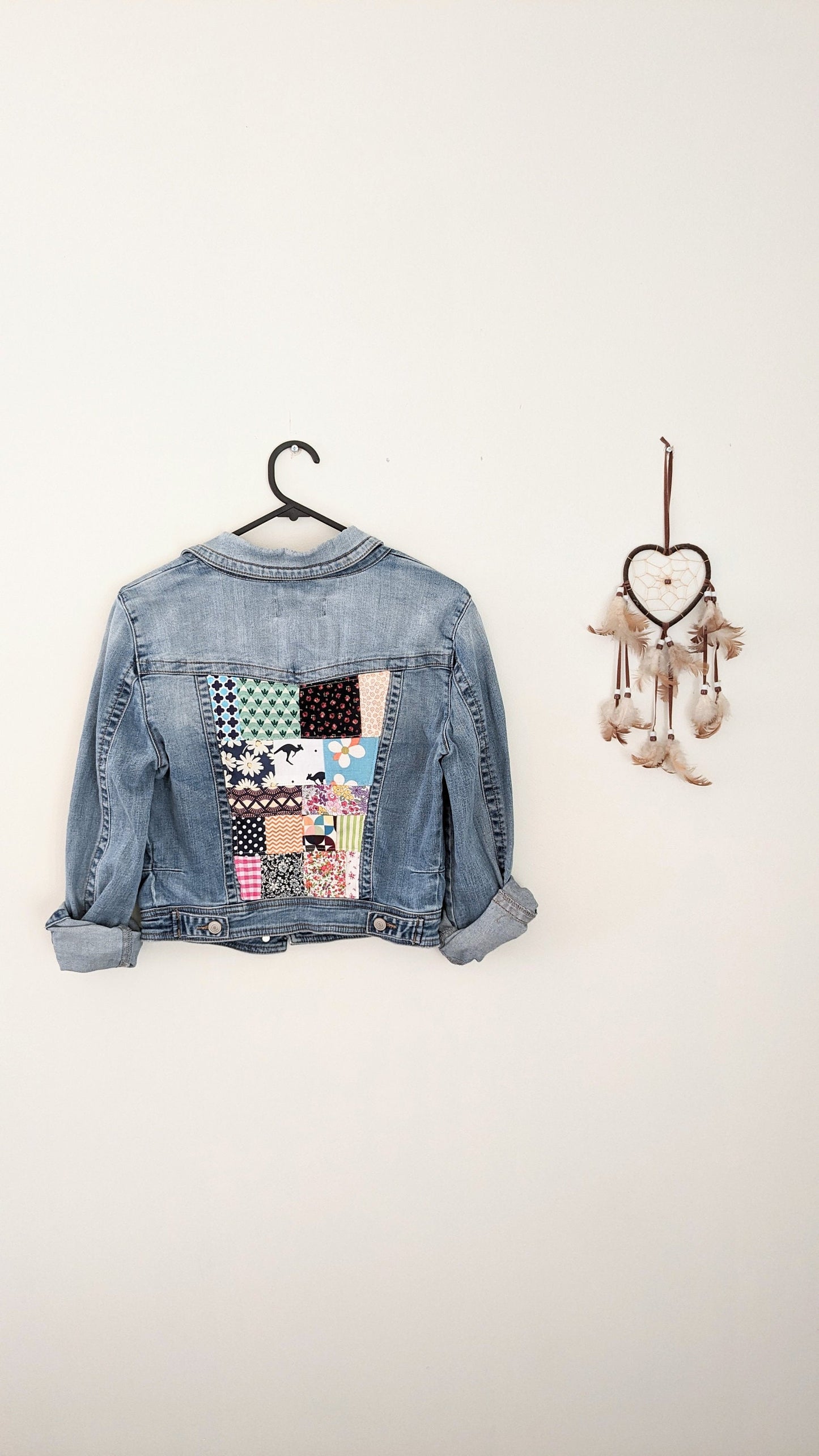Upcycled Patchwork Denim Jacket – Handmade Sustainable Fashion | Size 8–10