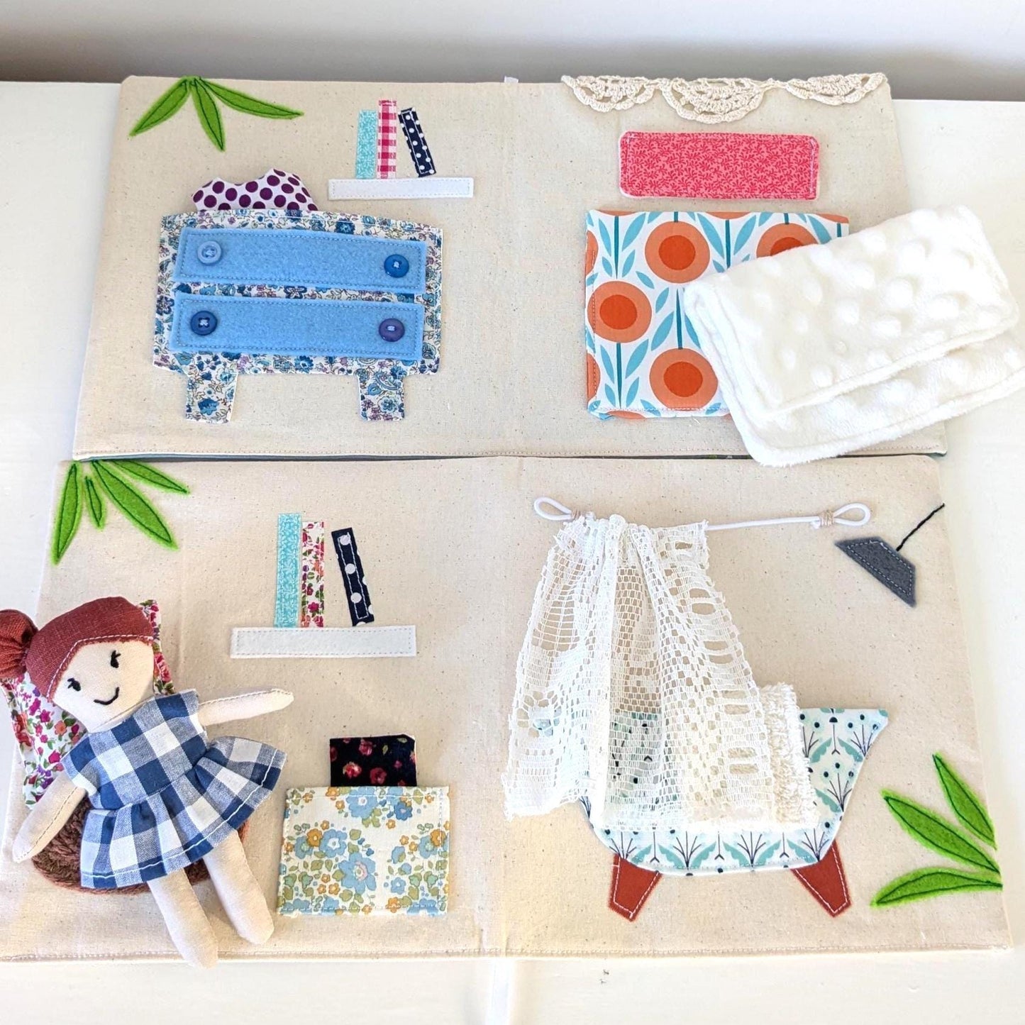 Fabric Dollhouse & Doll Sewing Pattern – Beginner PDF | DIY Scrap Fabric Project