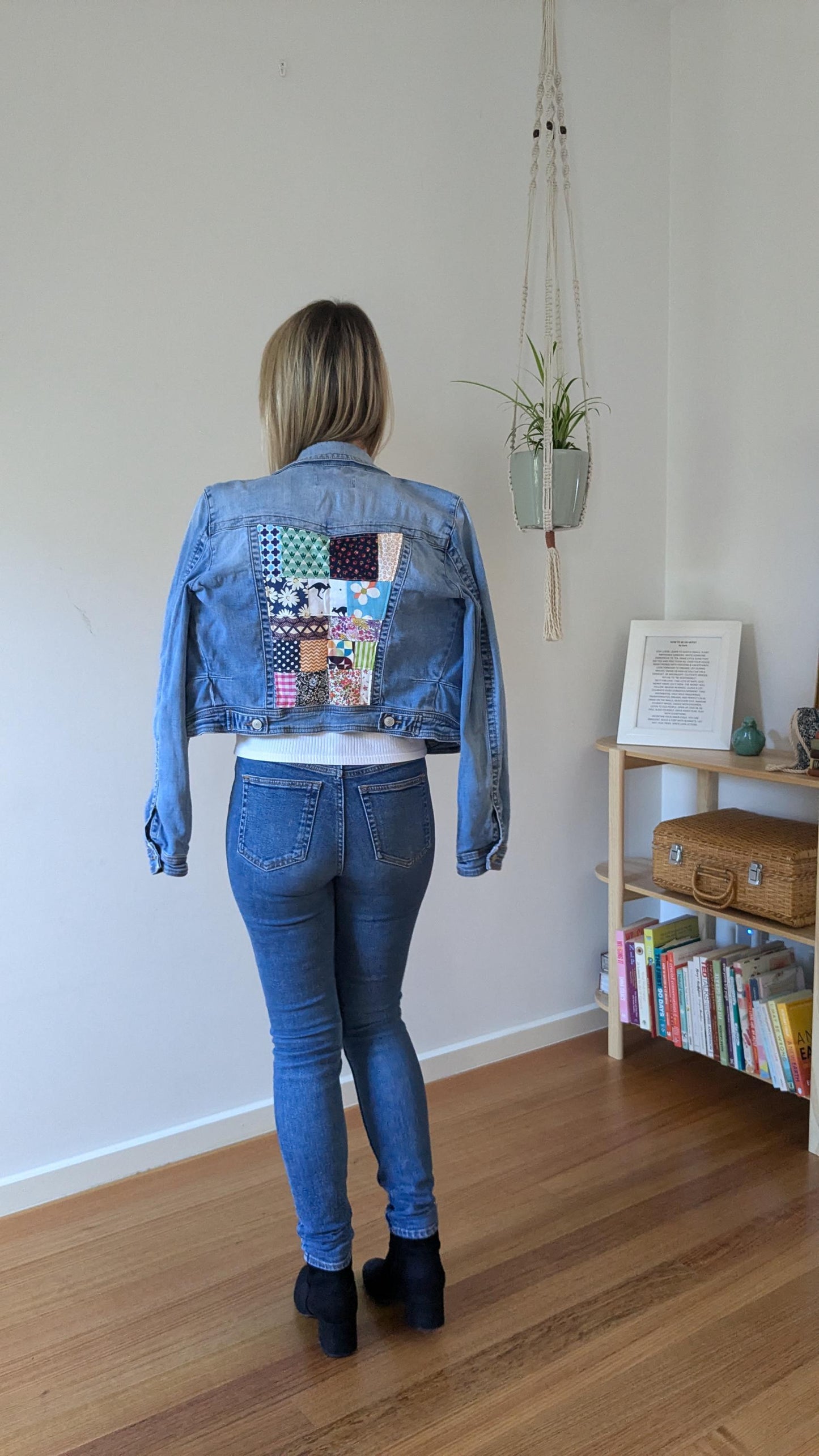 Upcycled Patchwork Denim Jacket – Handmade Sustainable Fashion | Size 8–10