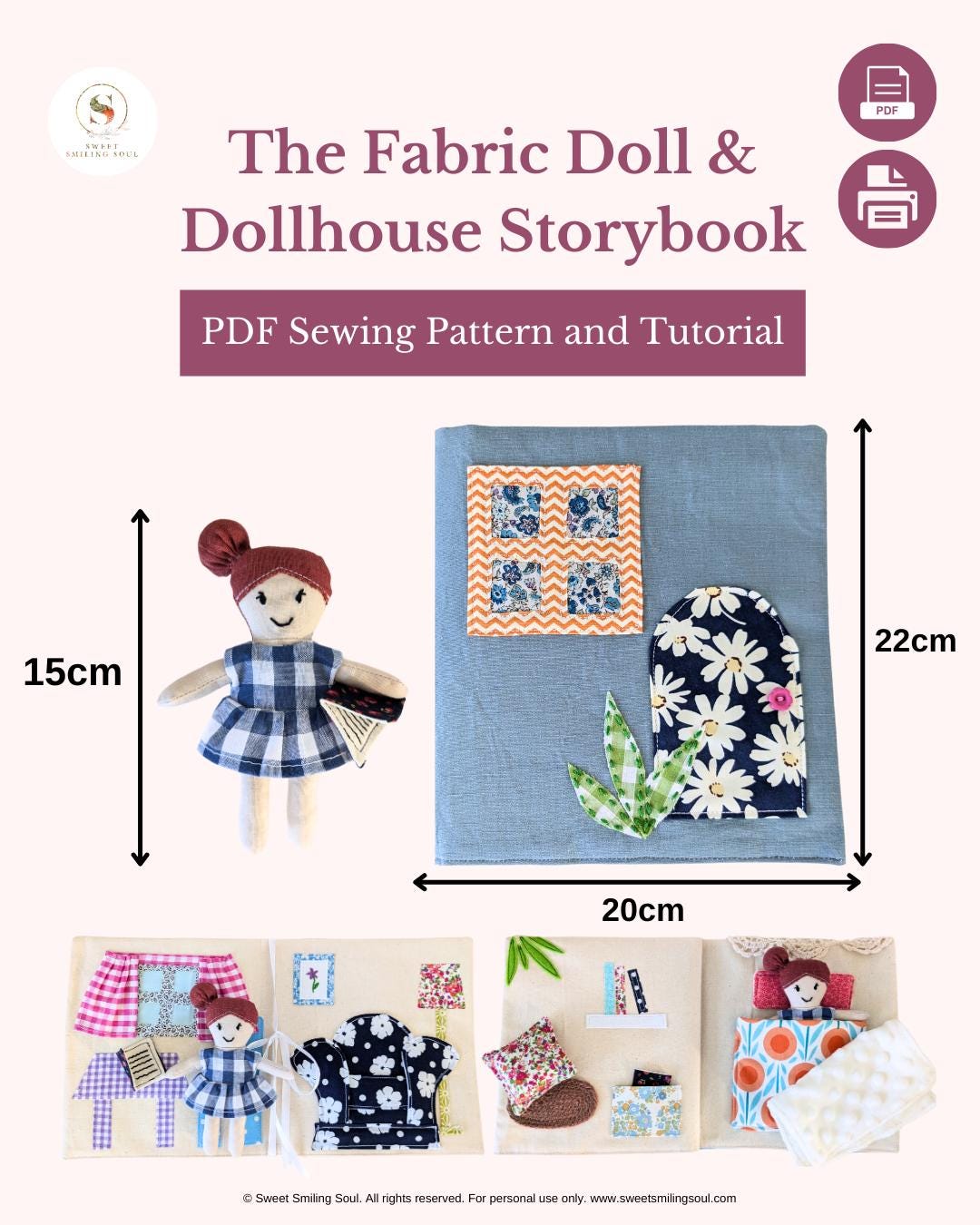 Fabric Dollhouse & Doll Sewing Pattern – Beginner PDF | DIY Scrap Fabric Project