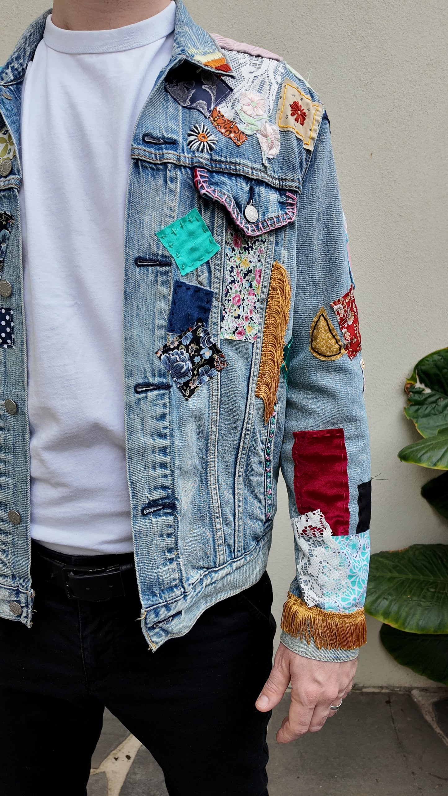 Handmade Bob Dylan Inspired Patchwork Jacket | One of a Kind | Men’s Large | Unisex Sizing | 80s Vintage Movie Inspired | Hand Embroidered