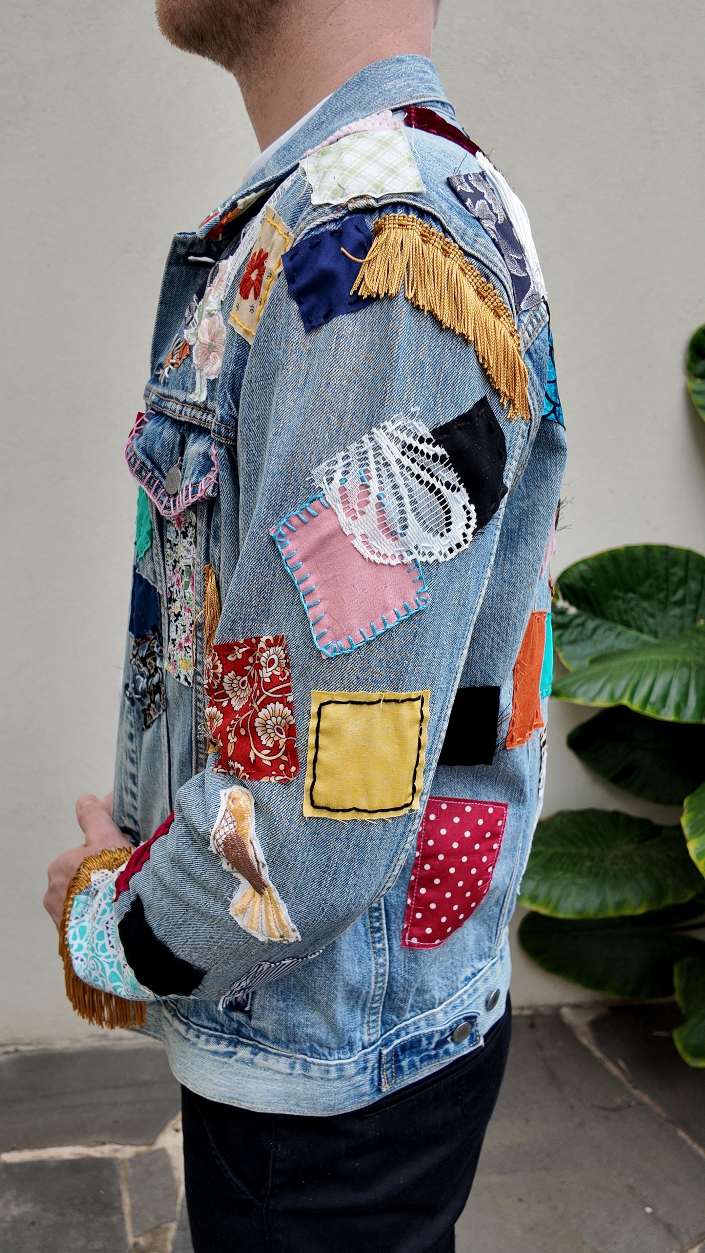 Handmade Bob Dylan Inspired Patchwork Jacket | One of a Kind | Men’s Large | Unisex Sizing | 80s Vintage Movie Inspired | Hand Embroidered