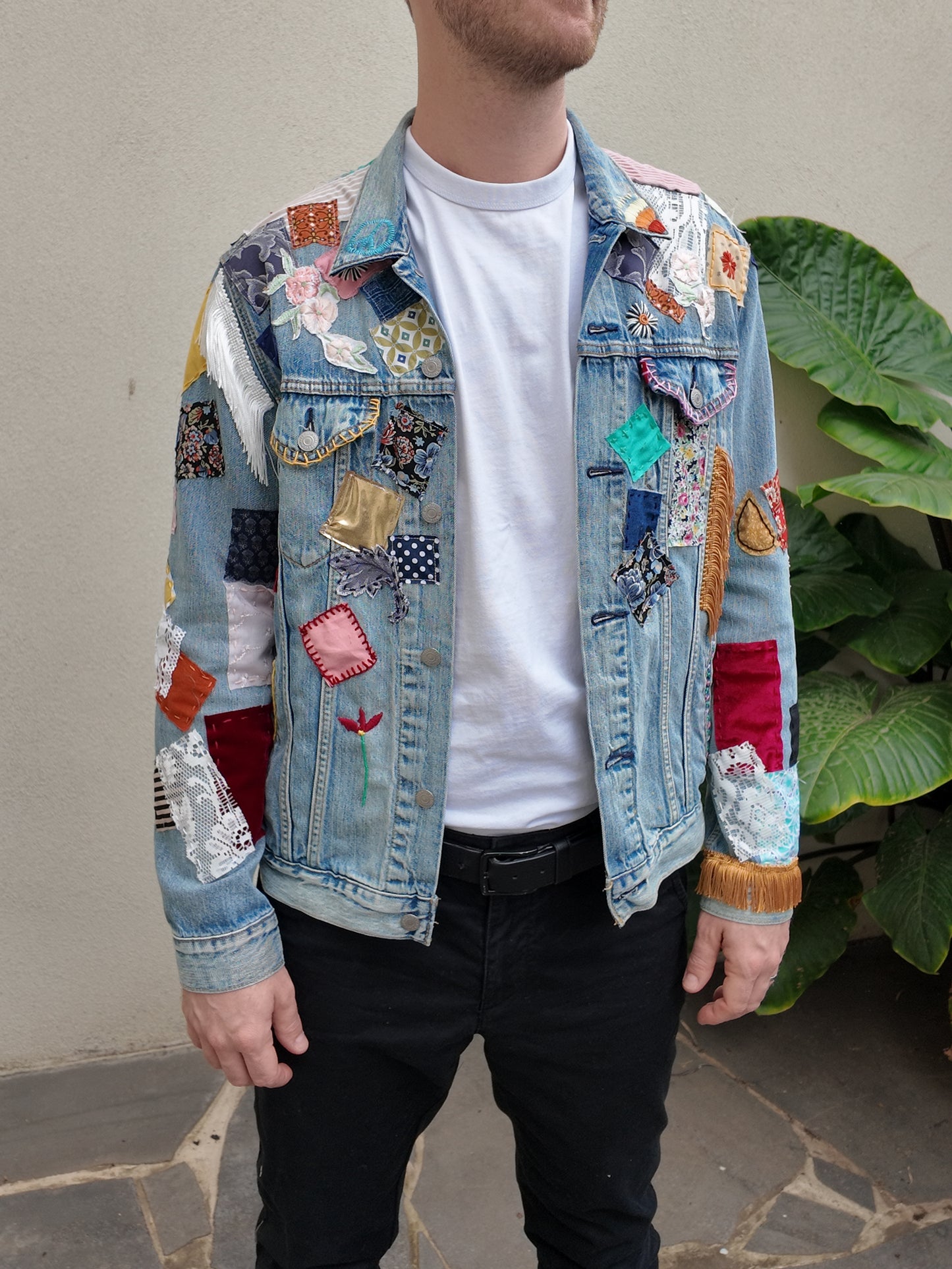 Handmade Bob Dylan Inspired Patchwork Jacket | One of a Kind | Men’s Large | Unisex Sizing | 80s Vintage Movie Inspired | Hand Embroidered