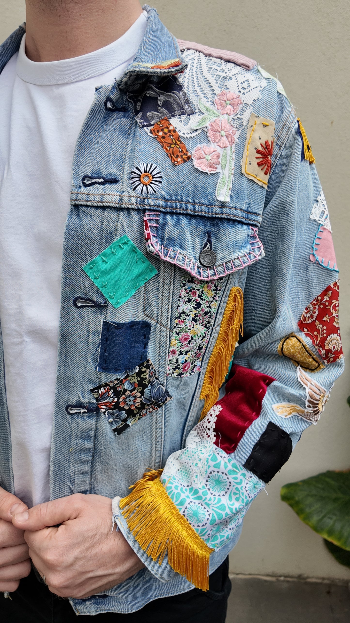 Handmade Bob Dylan Inspired Patchwork Jacket | One of a Kind | Men’s Medium | Unisex Sizing | 80s Vintage Movie Inspired | Hand Embroidered