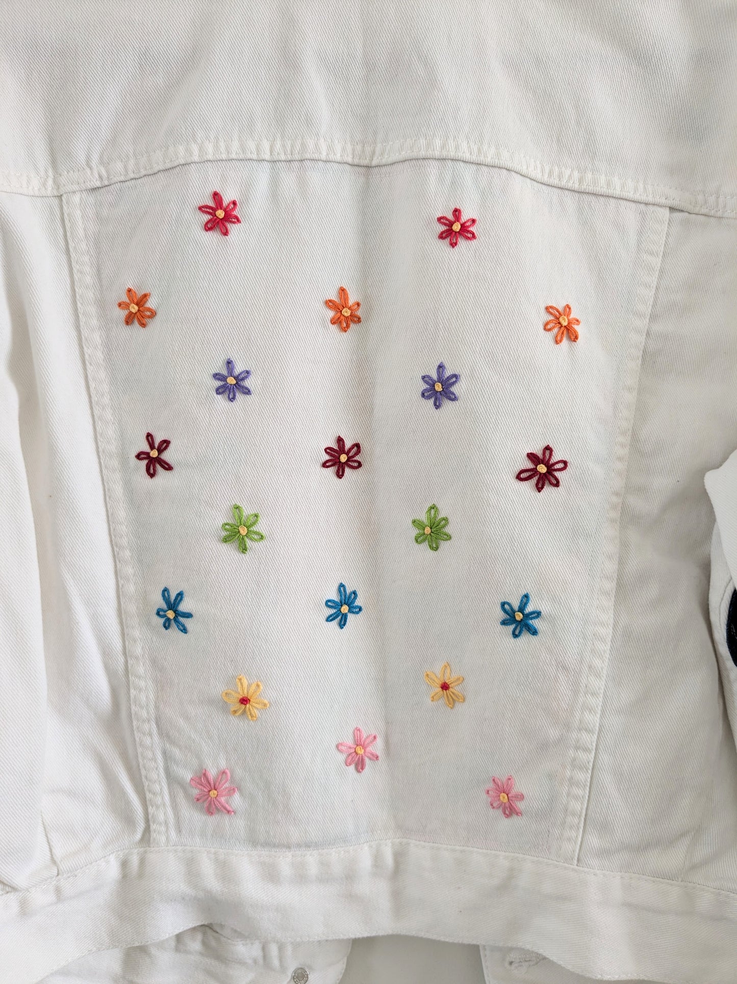 Upcycled Embroidered Denim Jacket – Handmade Patchwork Floral | Size XS
