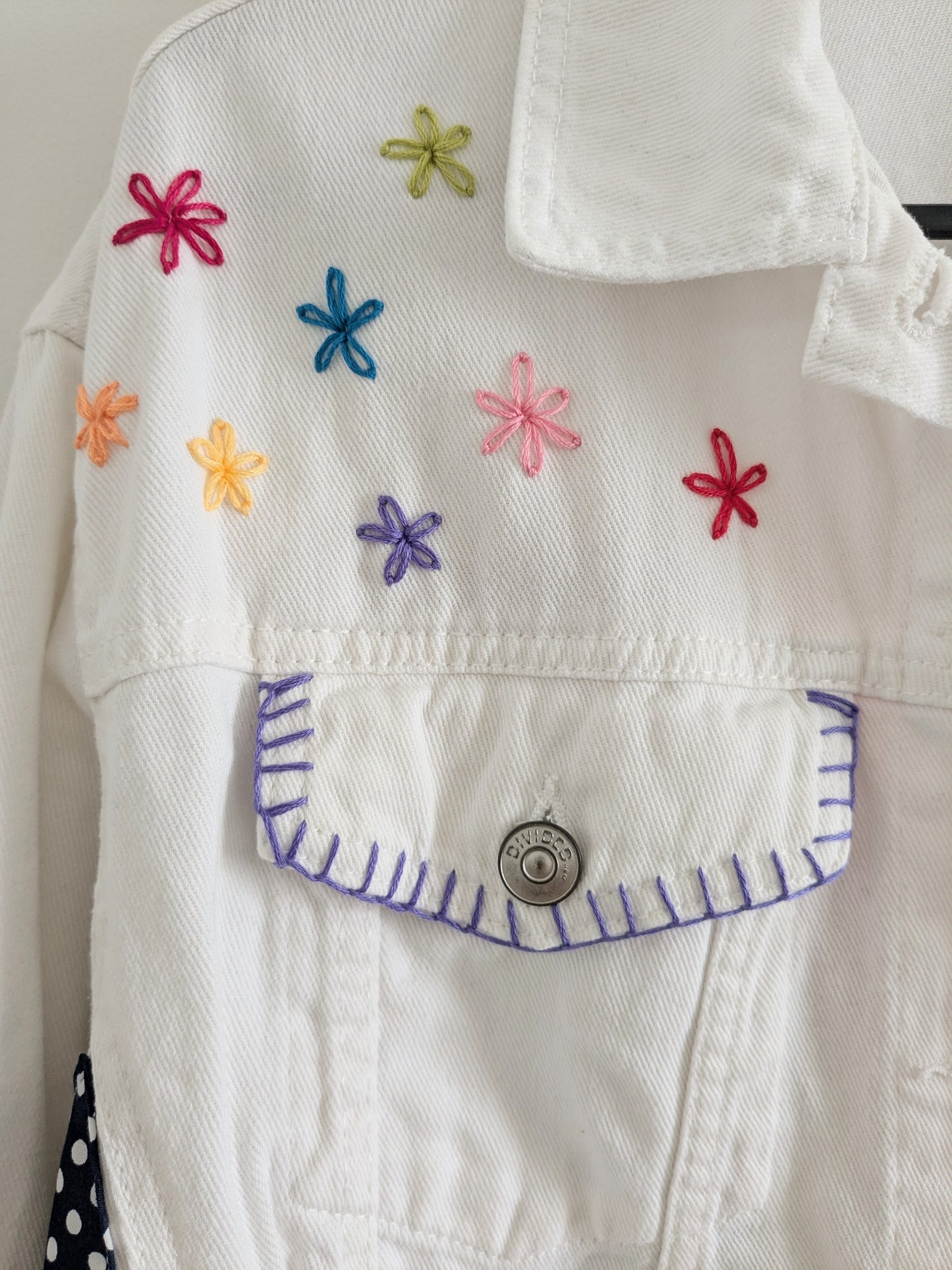 Upcycled Embroidered Denim Jacket – Handmade Patchwork Floral | Size XS