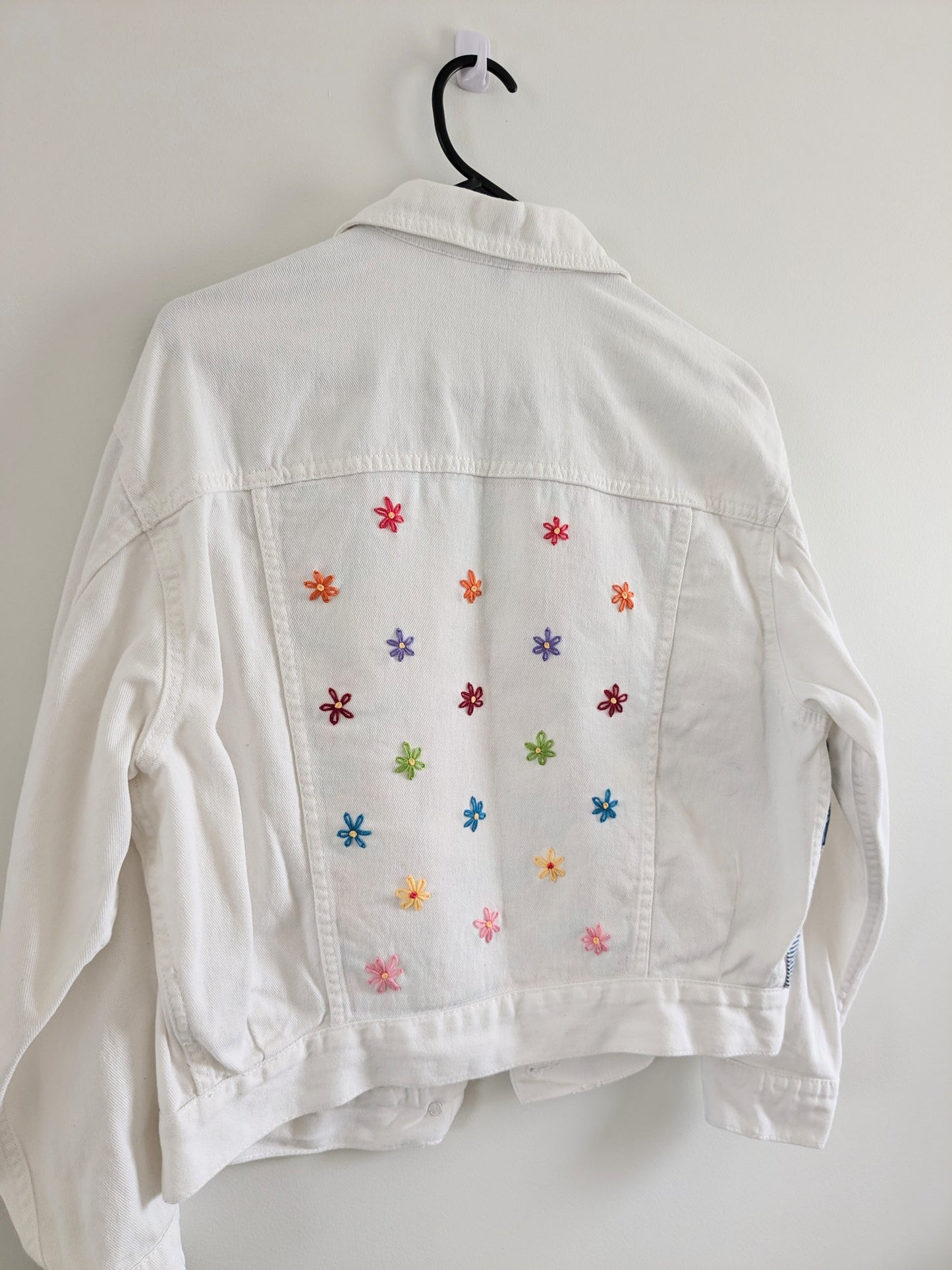 Upcycled Embroidered Denim Jacket – Handmade Patchwork Floral | Size XS