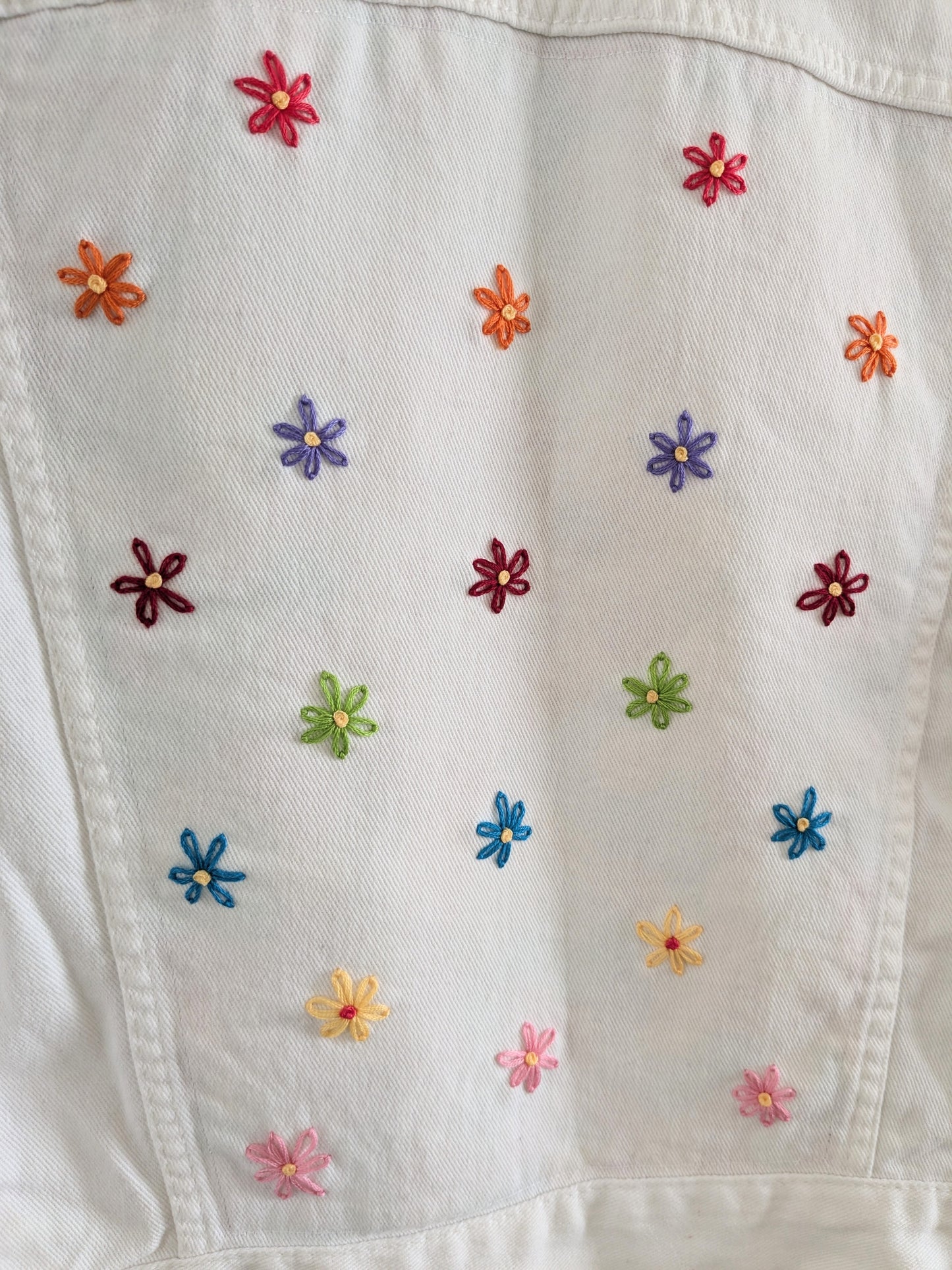 Upcycled Embroidered Denim Jacket – Handmade Patchwork Floral | Size XS