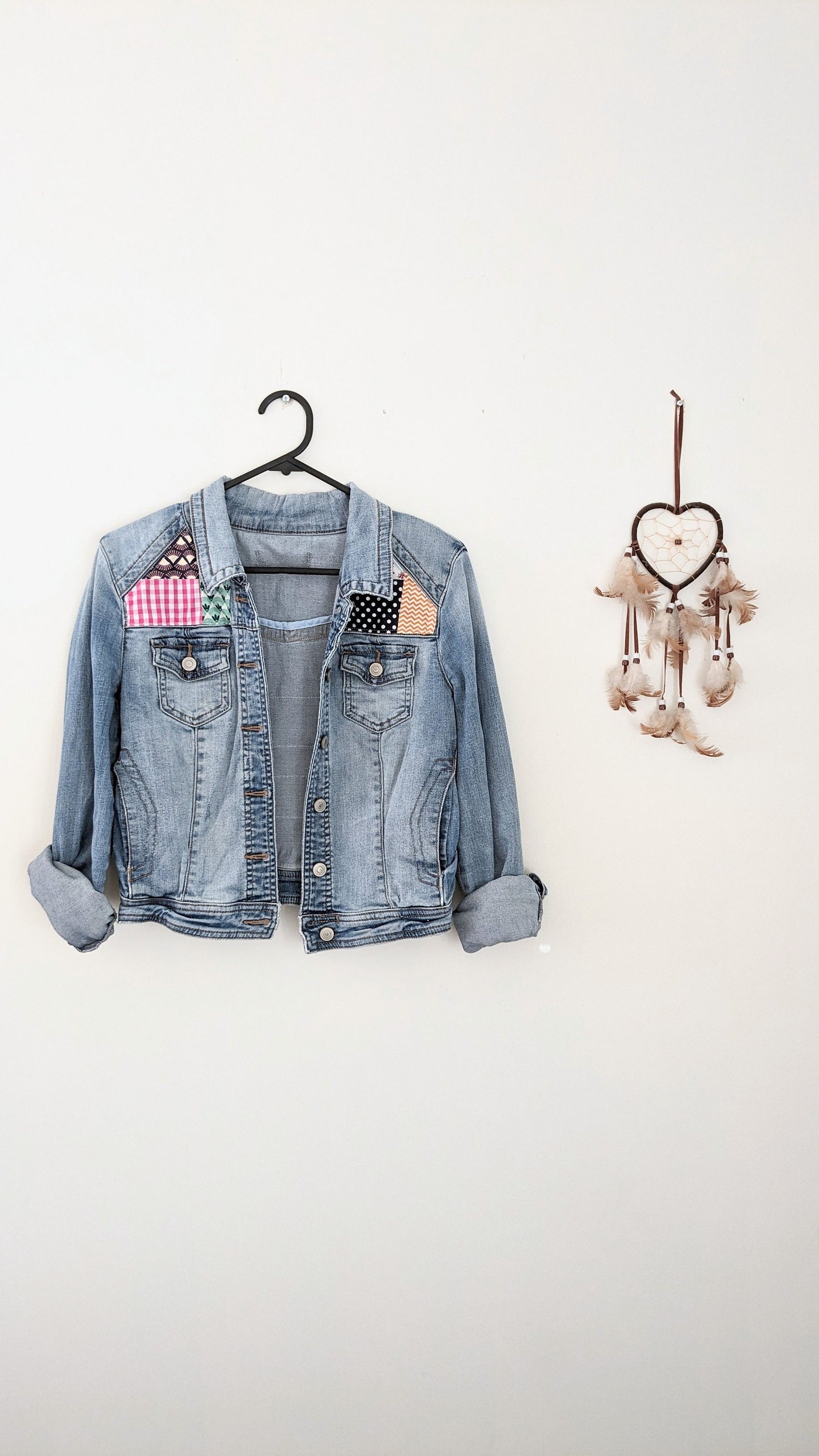 Upcycled Patchwork Denim Jacket – Handmade Sustainable Fashion | Size 8–10