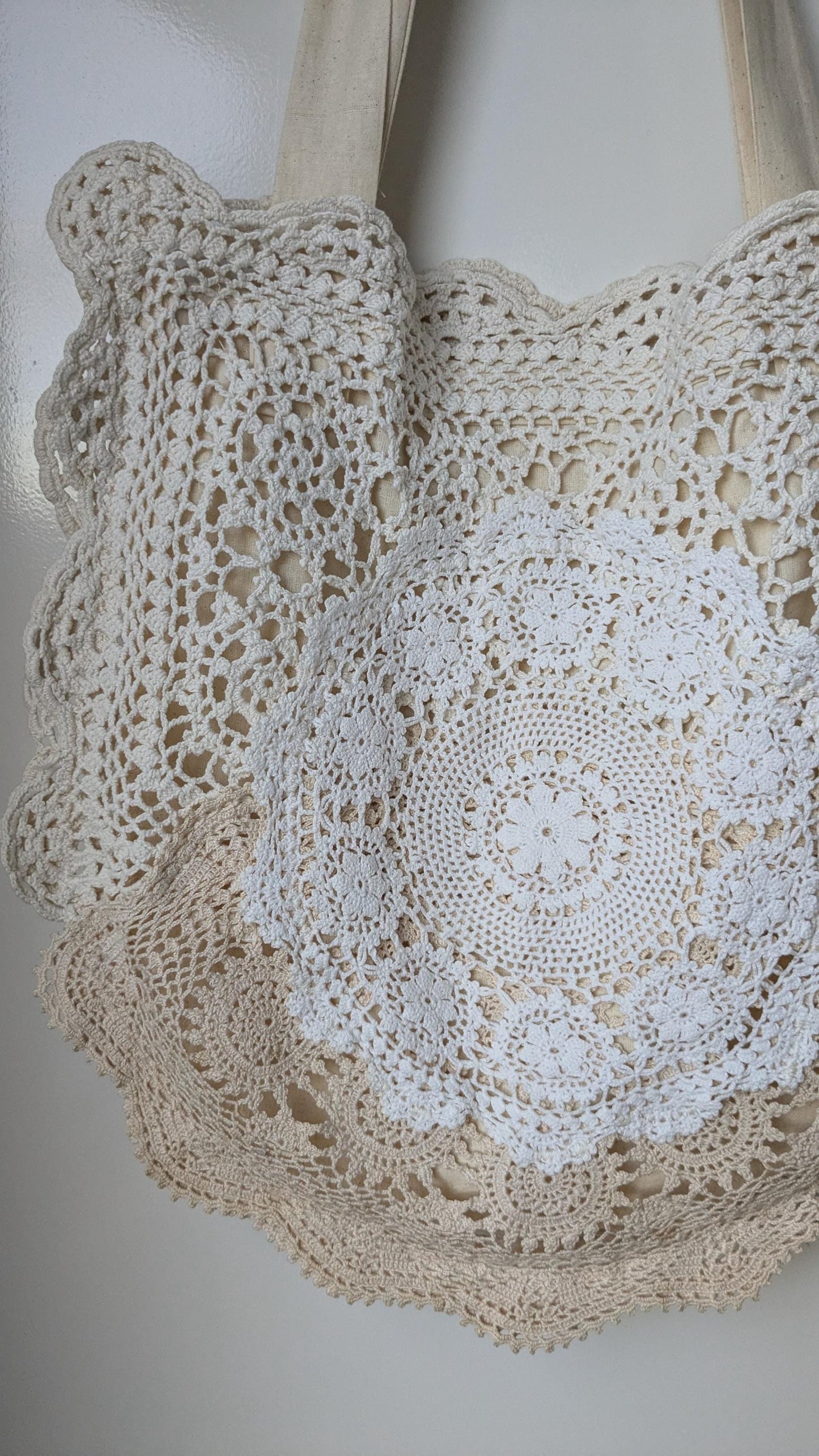 Upcycled Doily Tote Bag – Boho Hippie Shoulder Bag – Vintage Lace Eco Purse