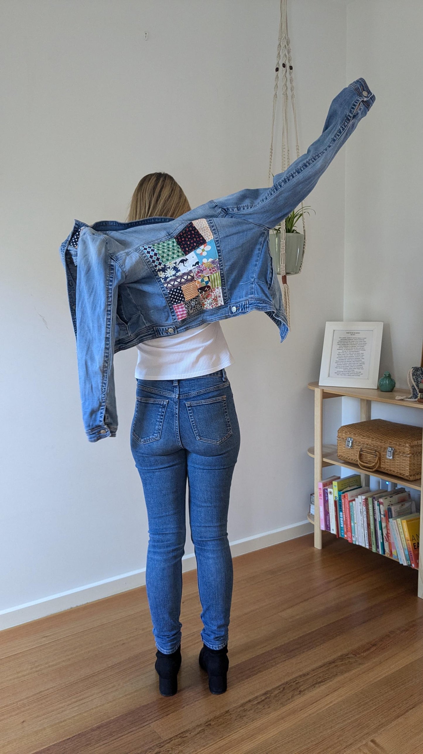 Upcycled Patchwork Denim Jacket – Handmade Sustainable Fashion | Size 8–10