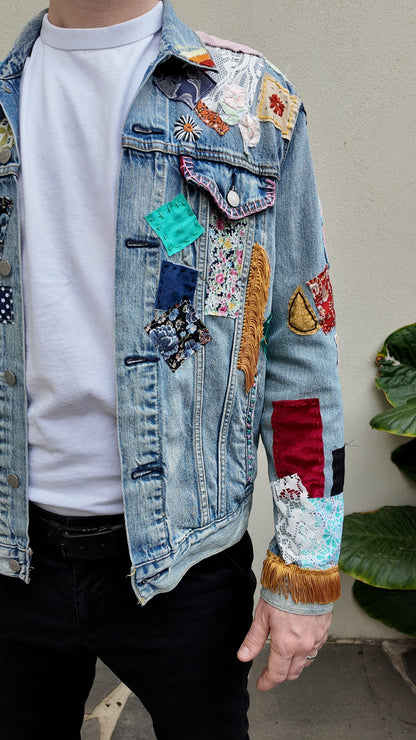 Handmade Bob Dylan Inspired Patchwork Jacket | One of a Kind | Men’s Large | Unisex Sizing | 80s Vintage Movie Inspired | Hand Embroidered