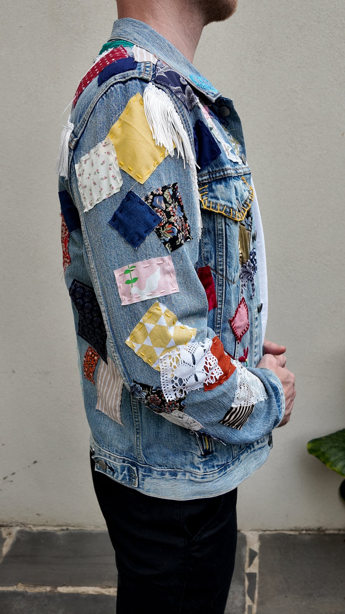 Handmade Bob Dylan Inspired Patchwork Jacket | One of a Kind | Men’s Large | Unisex Sizing | 80s Vintage Movie Inspired | Hand Embroidered