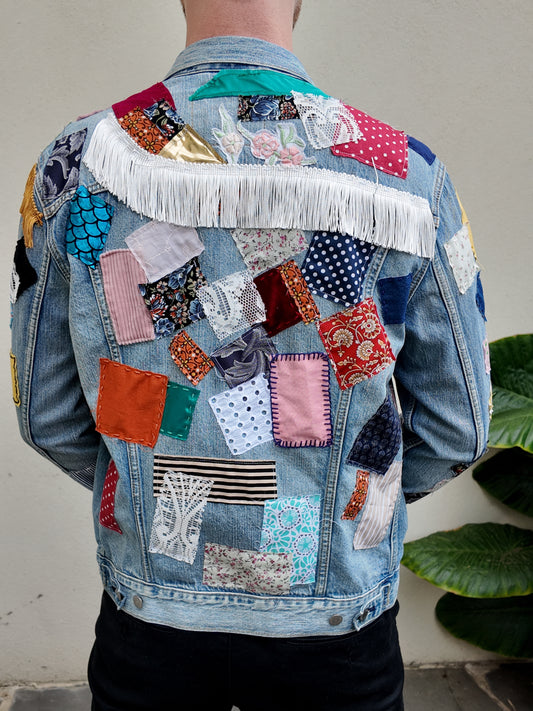 Handmade Bob Dylan Inspired Patchwork Jacket | One of a Kind | Men’s Large | Unisex Sizing | 80s Vintage Movie Inspired | Hand Embroidered