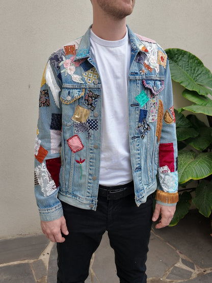 Handmade Bob Dylan Inspired Patchwork Jacket | One of a Kind | Men’s Large | Unisex Sizing | 80s Vintage Movie Inspired | Hand Embroidered