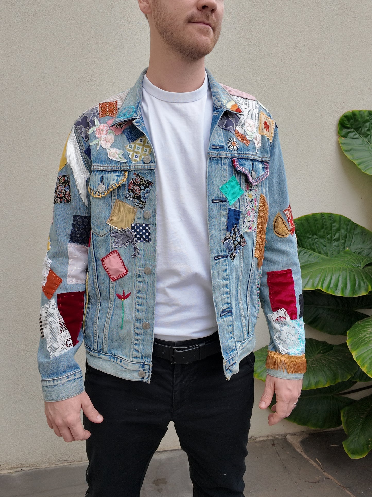 Handmade Bob Dylan Inspired Patchwork Jacket | One of a Kind | Men’s Large | Unisex Sizing | 80s Vintage Movie Inspired | Hand Embroidered