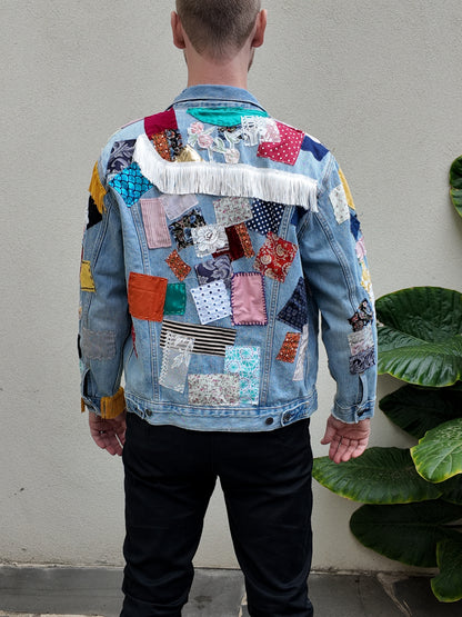 Handmade Bob Dylan Inspired Patchwork Jacket | One of a Kind | Men’s Medium | Unisex Sizing | 80s Vintage Movie Inspired | Hand Embroidered