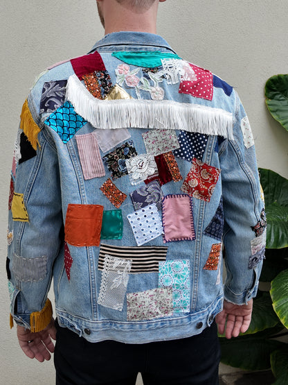 Handmade Bob Dylan Inspired Patchwork Jacket | One of a Kind | Men’s Medium | Unisex Sizing | 80s Vintage Movie Inspired | Hand Embroidered