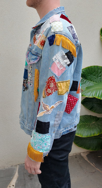 Handmade Bob Dylan Inspired Patchwork Jacket | One of a Kind | Men’s Medium | Unisex Sizing | 80s Vintage Movie Inspired | Hand Embroidered