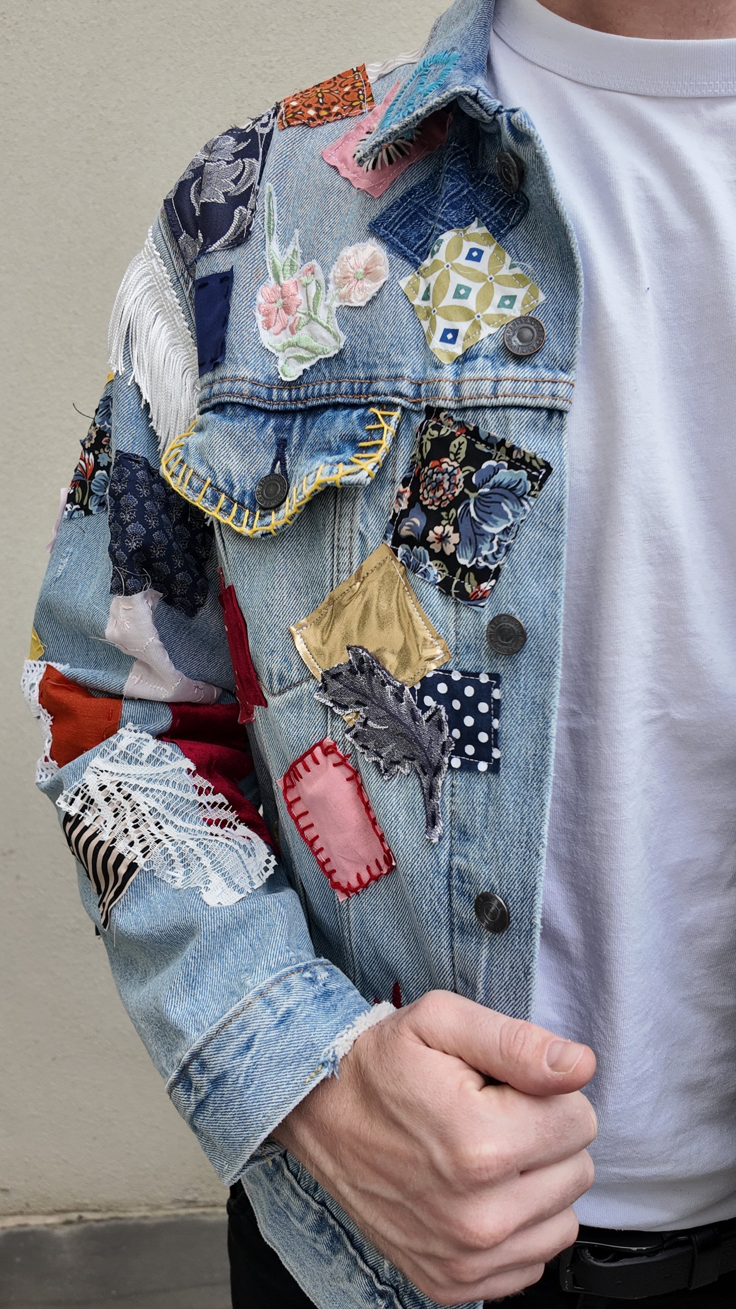 Handmade Bob Dylan Inspired Patchwork Jacket | One of a Kind | Men’s Medium | Unisex Sizing | 80s Vintage Movie Inspired | Hand Embroidered