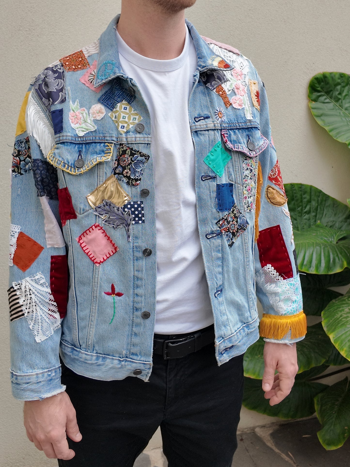 Handmade Bob Dylan Inspired Patchwork Jacket | One of a Kind | Men’s Medium | Unisex Sizing | 80s Vintage Movie Inspired | Hand Embroidered