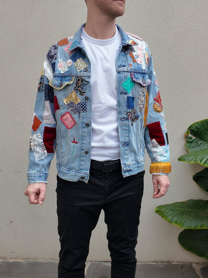 Handmade Bob Dylan Inspired Patchwork Jacket | One of a Kind | Men’s Medium | Unisex Sizing | 80s Vintage Movie Inspired | Hand Embroidered