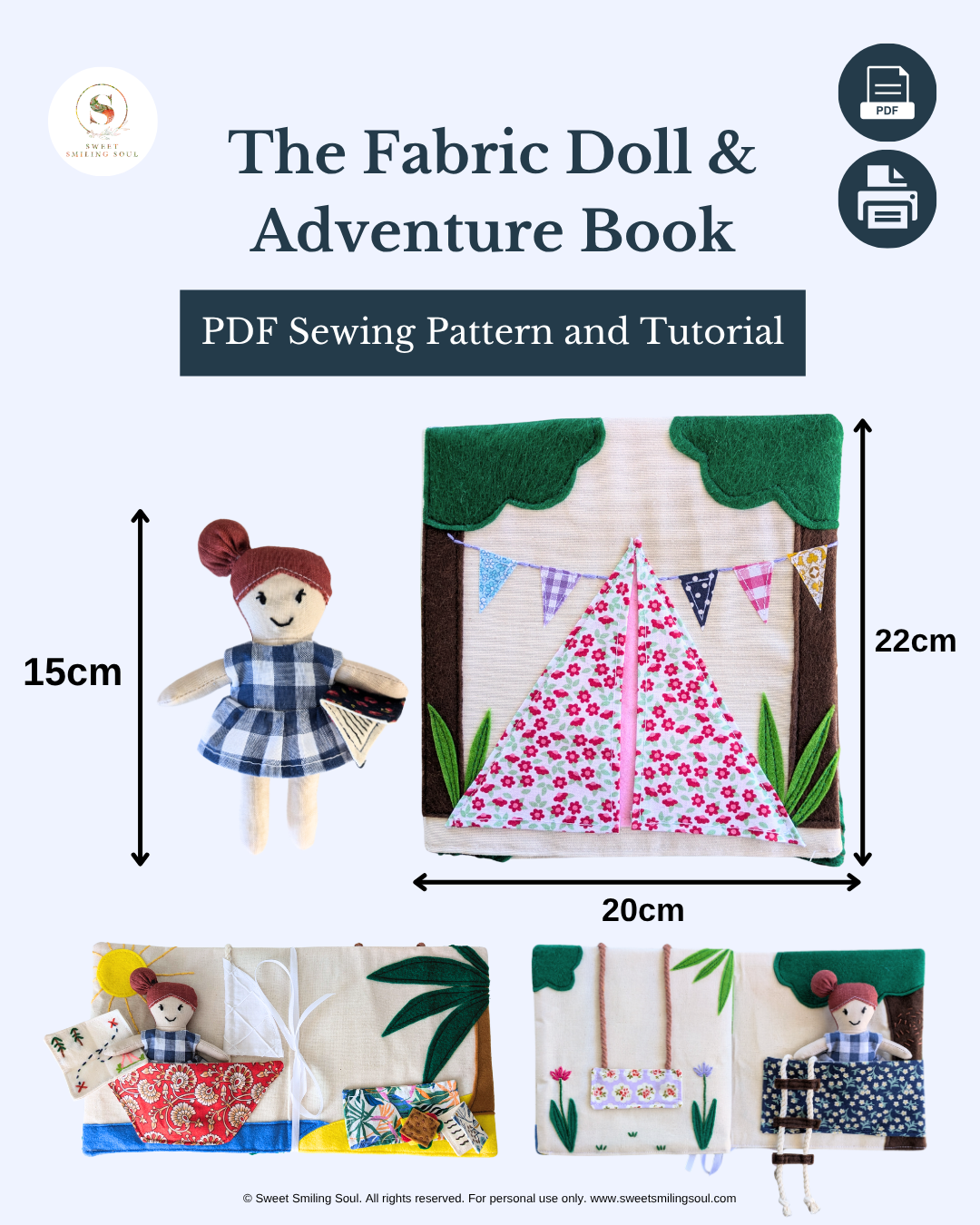 DIY Fabric Doll and Adventure Book Sewing Pattern: Beginner-Friendly (PDF Pattern)