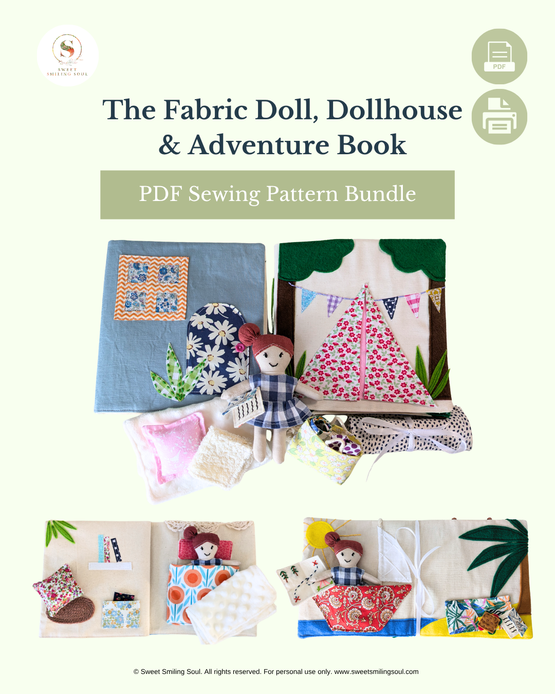 The Fabric Doll, Dollhouse and Adventure Book Sewing Pattern Bundle (PDF) | Beginner-Friendly | DIY Soft Toy