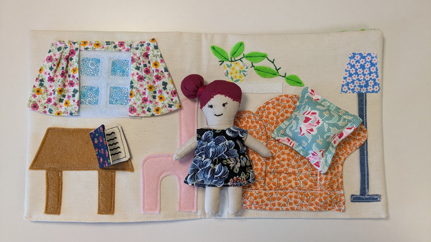 Handmade Fabric Dollhouse with Doll & Accessories: One-of-a-Kind Soft Toy