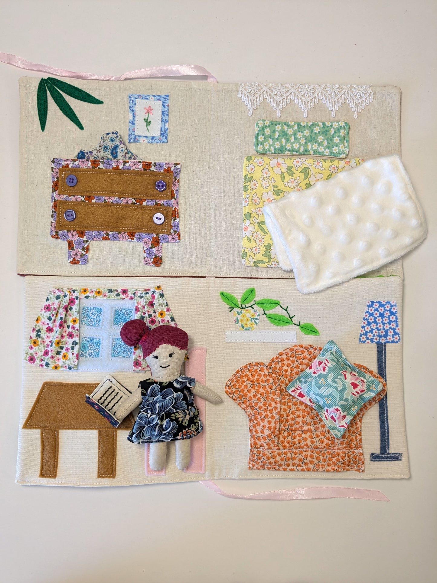 Handmade Fabric Dollhouse with Doll & Accessories: One-of-a-Kind Soft Toy