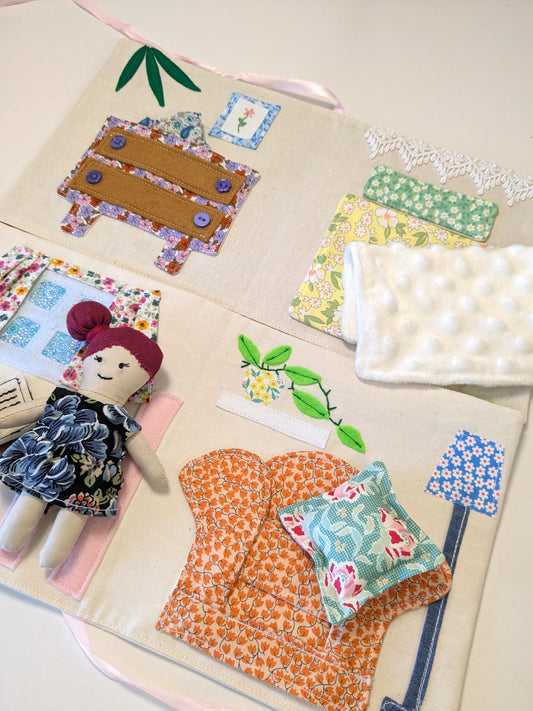 Handmade Fabric Dollhouse with Doll & Accessories: One-of-a-Kind Soft Toy