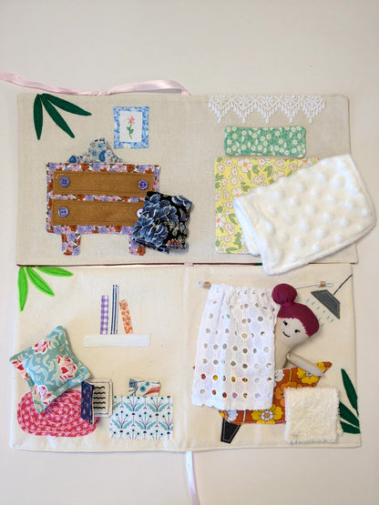 Handmade Fabric Dollhouse with Doll & Accessories: One-of-a-Kind Soft Toy