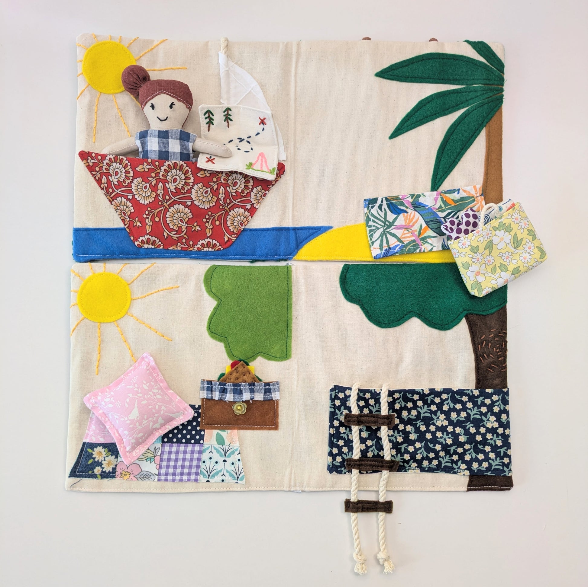 Adventure Book opened flat to show the full inside play scene with stitched scenes and details.