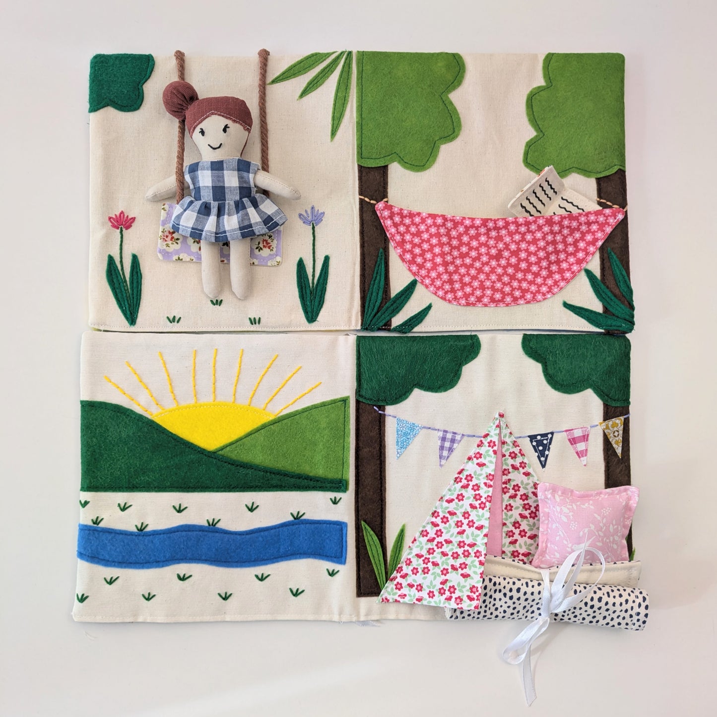 Adventure Book opened to display the outer cover design and fabric construction.