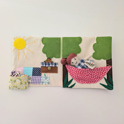 Pattern page showing cutting lines and templates for the Adventure Book.