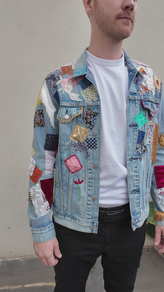 Handmade Bob Dylan Inspired Patchwork Jacket | One of a Kind | Men’s Large | Unisex Sizing | 80s Vintage Movie Inspired | Hand Embroidered
