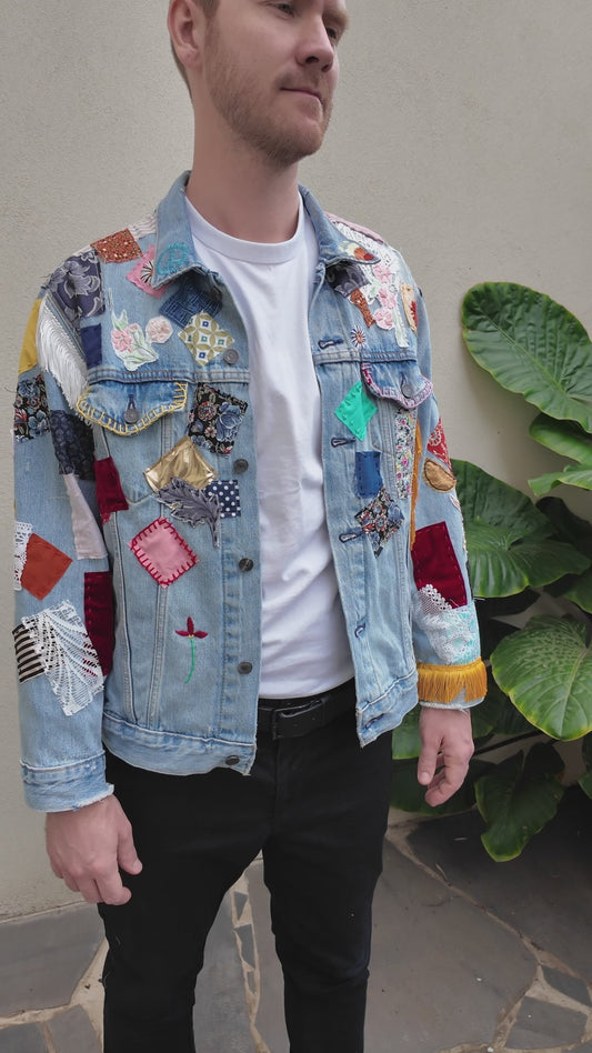 Handmade Bob Dylan Inspired Patchwork Jacket | One of a Kind | Men’s Medium | Unisex Sizing | 80s Vintage Movie Inspired | Hand Embroidered